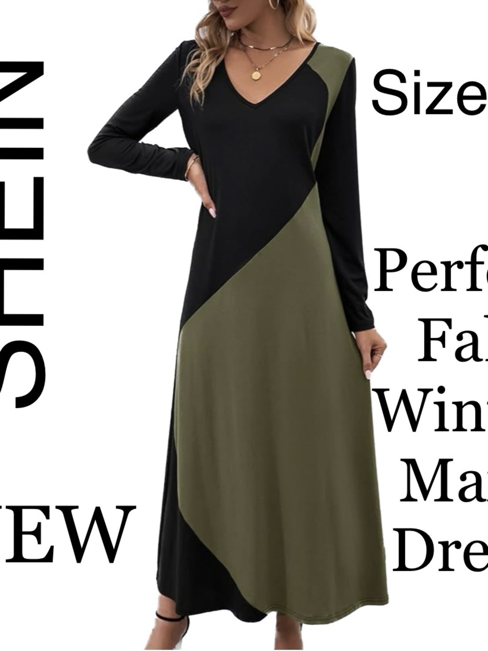🍂 NWOT Colorblock V-Neck Long Sleeve Maxi Dress Fall Winter ❄️